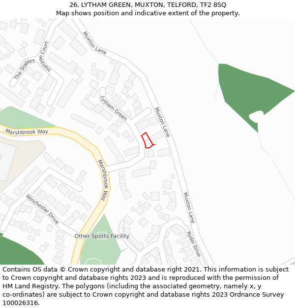 26, LYTHAM GREEN, MUXTON, TELFORD, TF2 8SQ: Location map and indicative extent of plot
