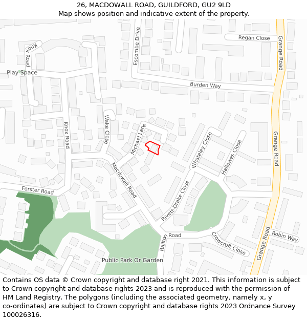 26, MACDOWALL ROAD, GUILDFORD, GU2 9LD: Location map and indicative extent of plot