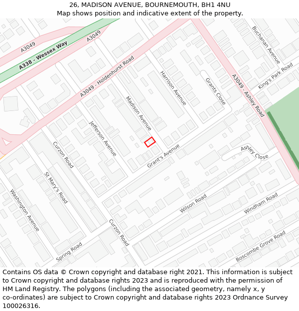 26, MADISON AVENUE, BOURNEMOUTH, BH1 4NU: Location map and indicative extent of plot