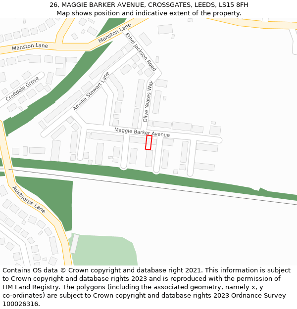 26, MAGGIE BARKER AVENUE, CROSSGATES, LEEDS, LS15 8FH: Location map and indicative extent of plot