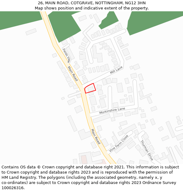 26, MAIN ROAD, COTGRAVE, NOTTINGHAM, NG12 3HN: Location map and indicative extent of plot