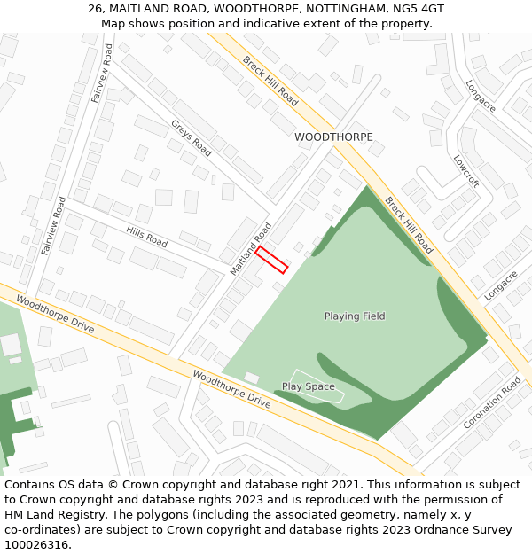 26, MAITLAND ROAD, WOODTHORPE, NOTTINGHAM, NG5 4GT: Location map and indicative extent of plot
