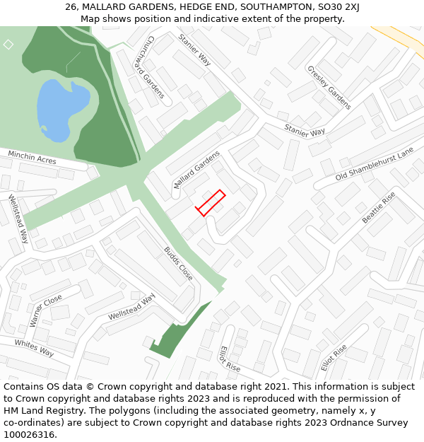 26, MALLARD GARDENS, HEDGE END, SOUTHAMPTON, SO30 2XJ: Location map and indicative extent of plot