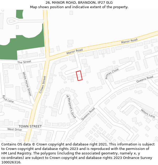 26, MANOR ROAD, BRANDON, IP27 0LG: Location map and indicative extent of plot
