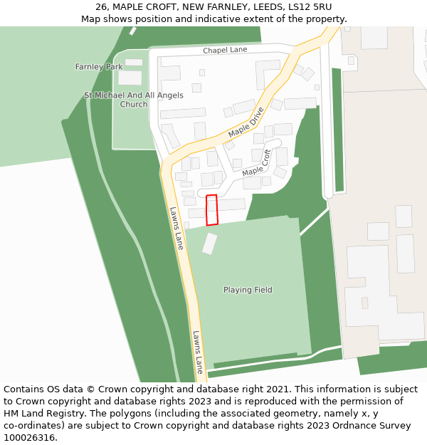 26, MAPLE CROFT, NEW FARNLEY, LEEDS, LS12 5RU: Location map and indicative extent of plot