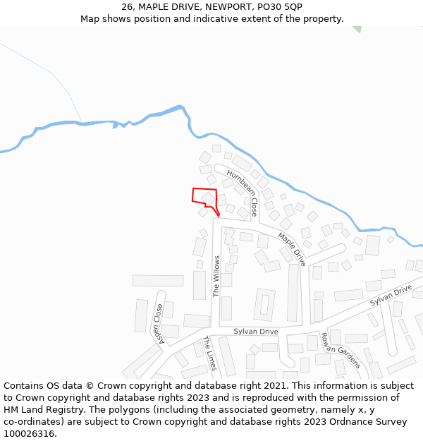 26, MAPLE DRIVE, NEWPORT, PO30 5QP: Location map and indicative extent of plot