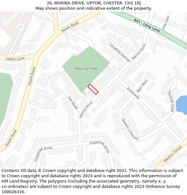 26, MARINA DRIVE, UPTON, CHESTER, CH2 1RJ: Location map and indicative extent of plot