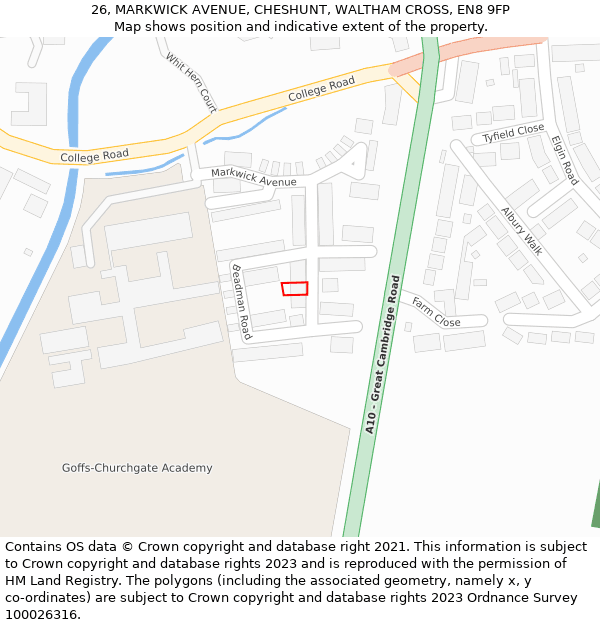 26, MARKWICK AVENUE, CHESHUNT, WALTHAM CROSS, EN8 9FP: Location map and indicative extent of plot