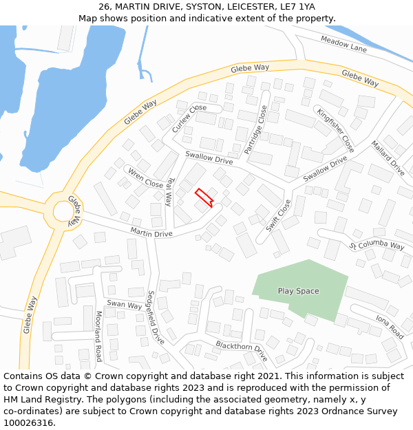 26, MARTIN DRIVE, SYSTON, LEICESTER, LE7 1YA: Location map and indicative extent of plot