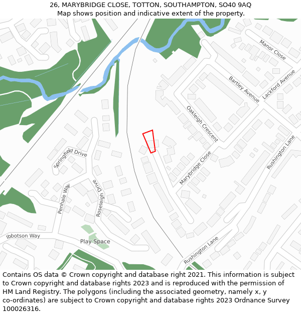 26, MARYBRIDGE CLOSE, TOTTON, SOUTHAMPTON, SO40 9AQ: Location map and indicative extent of plot