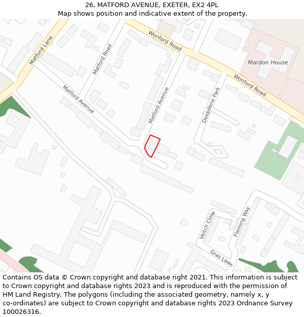 26, MATFORD AVENUE, EXETER, EX2 4PL: Location map and indicative extent of plot