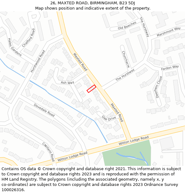 26, MAXTED ROAD, BIRMINGHAM, B23 5DJ: Location map and indicative extent of plot