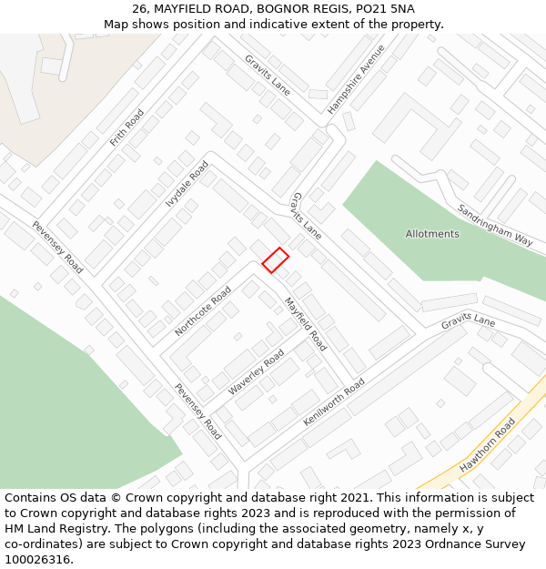 26, MAYFIELD ROAD, BOGNOR REGIS, PO21 5NA: Location map and indicative extent of plot