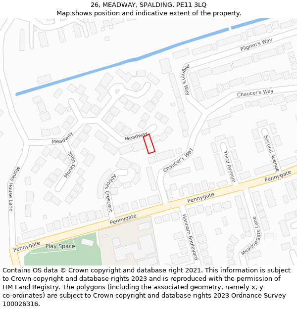 26, MEADWAY, SPALDING, PE11 3LQ: Location map and indicative extent of plot