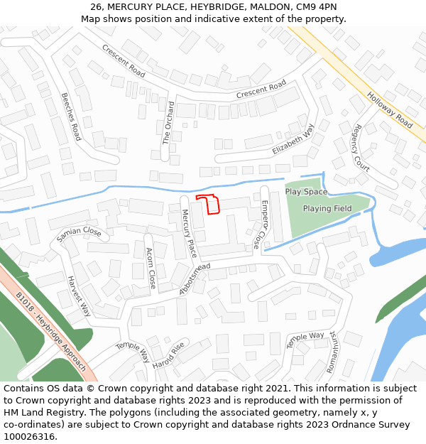 26, MERCURY PLACE, HEYBRIDGE, MALDON, CM9 4PN: Location map and indicative extent of plot