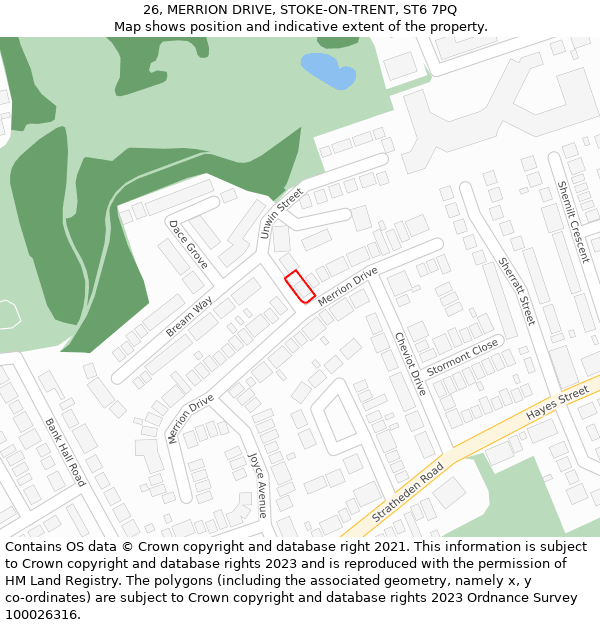 26, MERRION DRIVE, STOKE-ON-TRENT, ST6 7PQ: Location map and indicative extent of plot