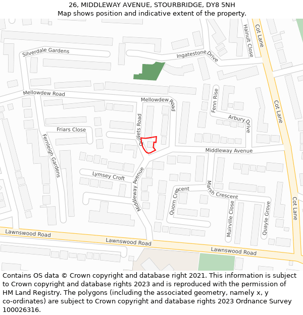 26, MIDDLEWAY AVENUE, STOURBRIDGE, DY8 5NH: Location map and indicative extent of plot