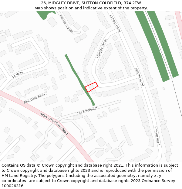 26, MIDGLEY DRIVE, SUTTON COLDFIELD, B74 2TW: Location map and indicative extent of plot