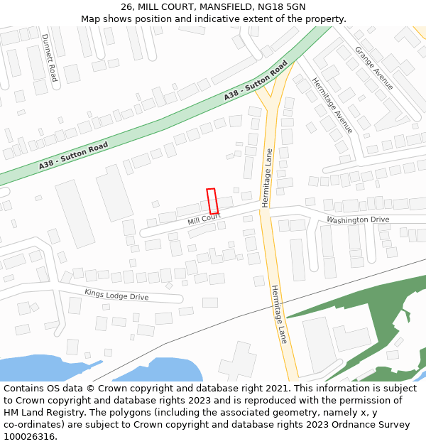 26, MILL COURT, MANSFIELD, NG18 5GN: Location map and indicative extent of plot