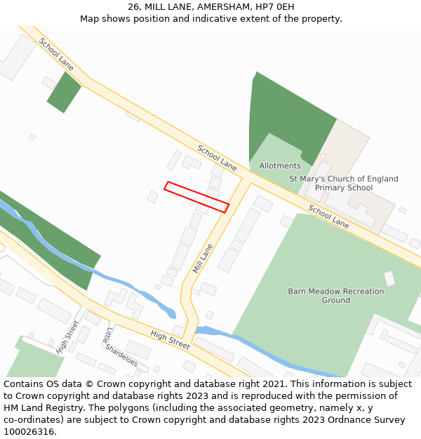 26, MILL LANE, AMERSHAM, HP7 0EH: Location map and indicative extent of plot