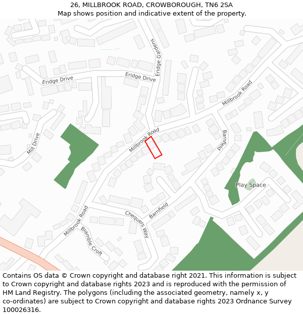 26, MILLBROOK ROAD, CROWBOROUGH, TN6 2SA: Location map and indicative extent of plot