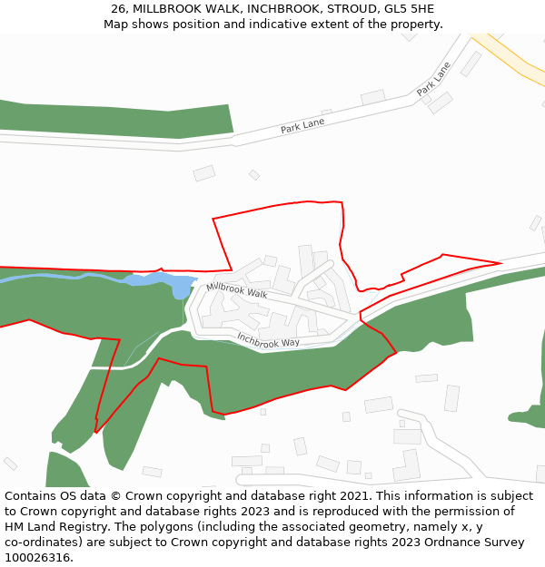 26, MILLBROOK WALK, INCHBROOK, STROUD, GL5 5HE: Location map and indicative extent of plot