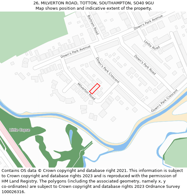 26, MILVERTON ROAD, TOTTON, SOUTHAMPTON, SO40 9GU: Location map and indicative extent of plot