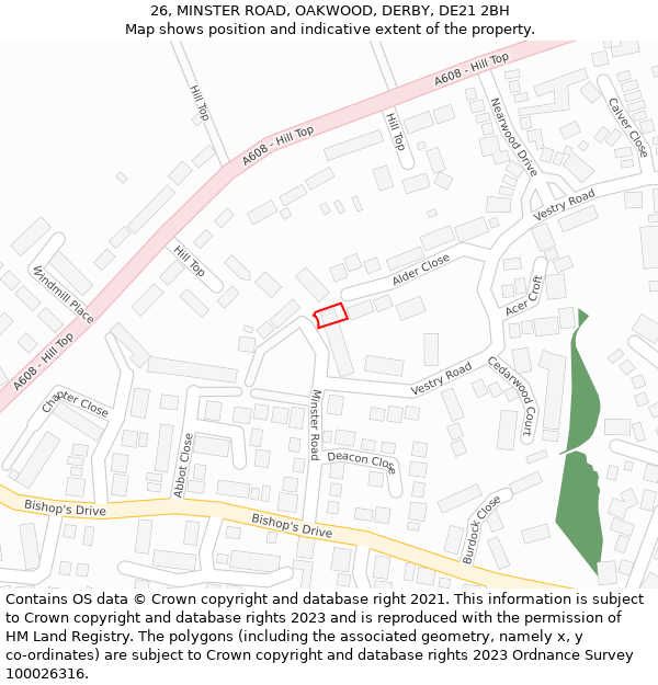 26, MINSTER ROAD, OAKWOOD, DERBY, DE21 2BH: Location map and indicative extent of plot