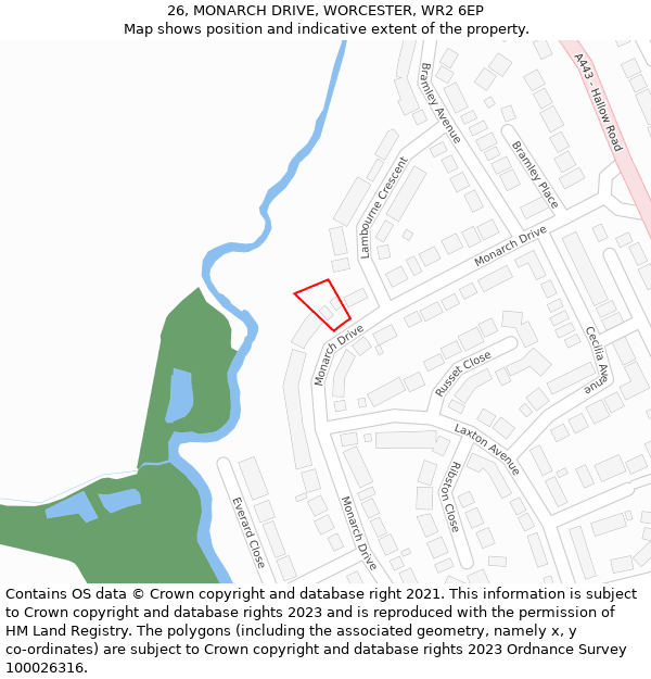 26, MONARCH DRIVE, WORCESTER, WR2 6EP: Location map and indicative extent of plot