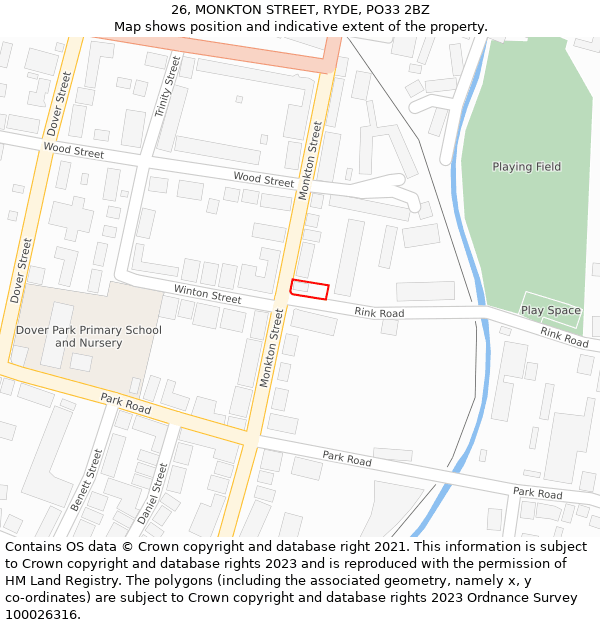 26, MONKTON STREET, RYDE, PO33 2BZ: Location map and indicative extent of plot