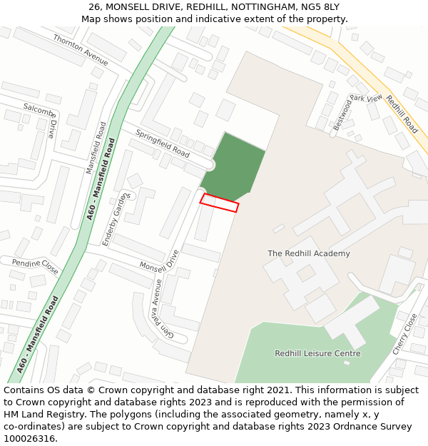 26, MONSELL DRIVE, REDHILL, NOTTINGHAM, NG5 8LY: Location map and indicative extent of plot