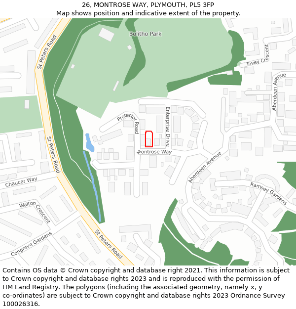26, MONTROSE WAY, PLYMOUTH, PL5 3FP: Location map and indicative extent of plot
