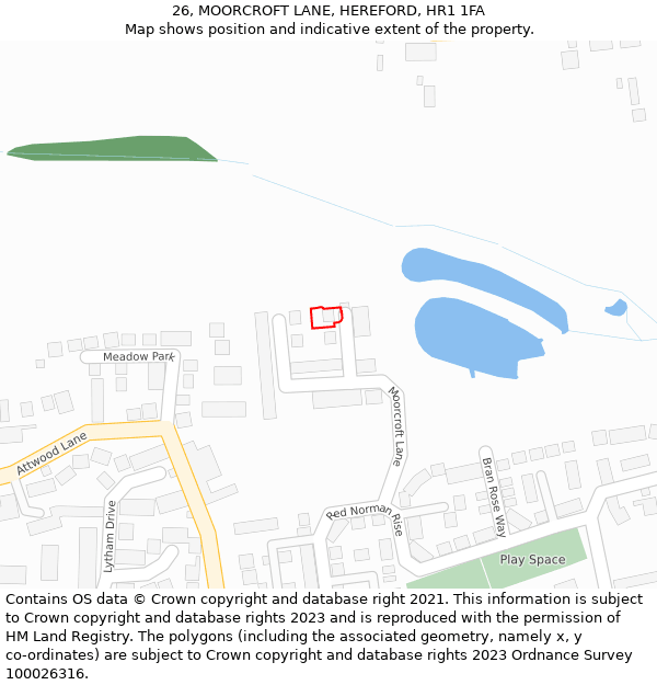 26, MOORCROFT LANE, HEREFORD, HR1 1FA: Location map and indicative extent of plot
