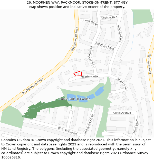 26, MOORHEN WAY, PACKMOOR, STOKE-ON-TRENT, ST7 4GY: Location map and indicative extent of plot