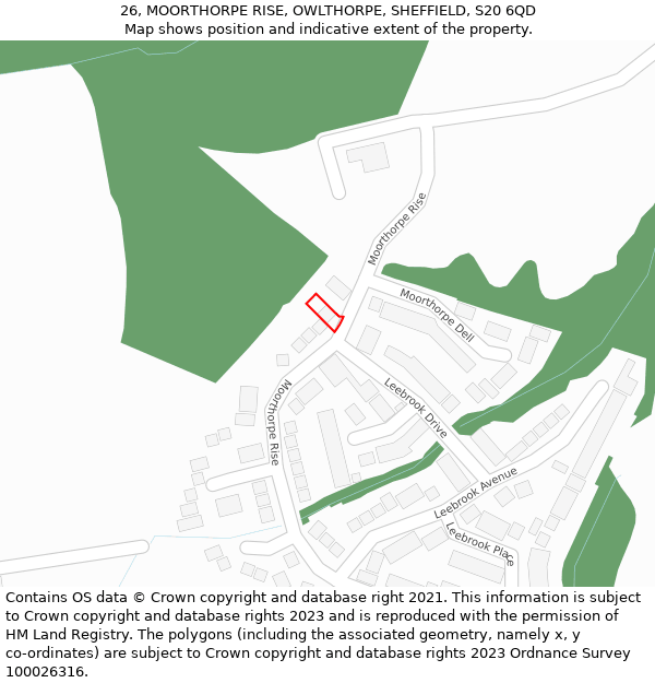 26, MOORTHORPE RISE, OWLTHORPE, SHEFFIELD, S20 6QD: Location map and indicative extent of plot