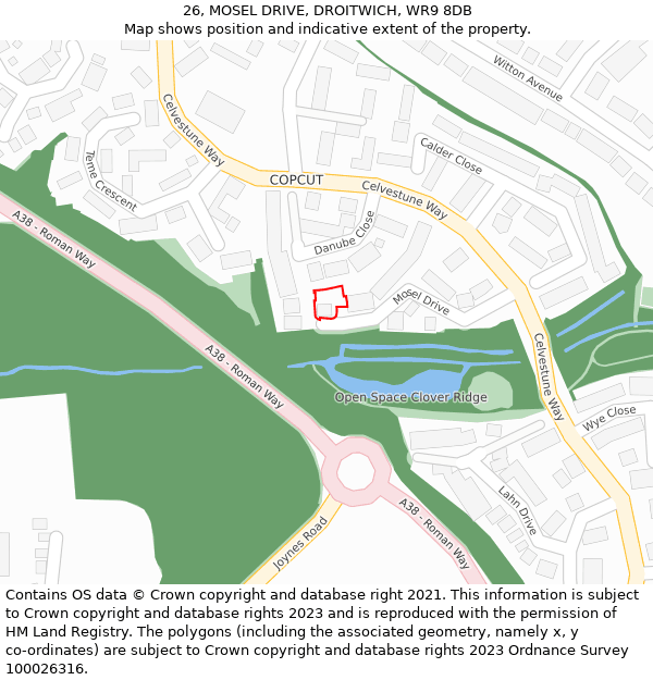 26, MOSEL DRIVE, DROITWICH, WR9 8DB: Location map and indicative extent of plot