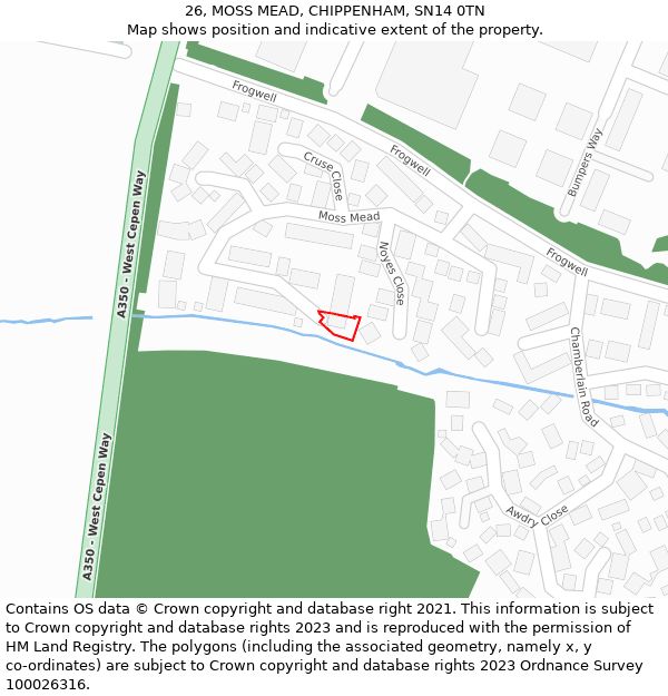 26, MOSS MEAD, CHIPPENHAM, SN14 0TN: Location map and indicative extent of plot