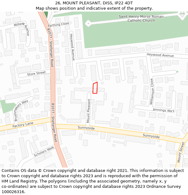 26, MOUNT PLEASANT, DISS, IP22 4DT: Location map and indicative extent of plot