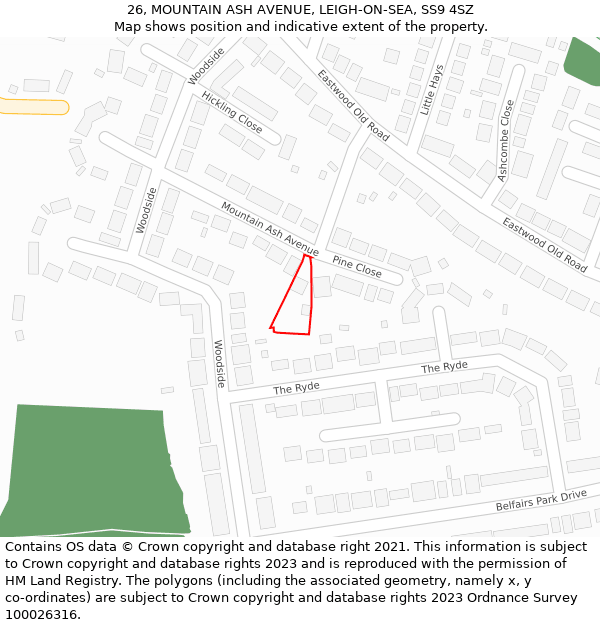 26, MOUNTAIN ASH AVENUE, LEIGH-ON-SEA, SS9 4SZ: Location map and indicative extent of plot