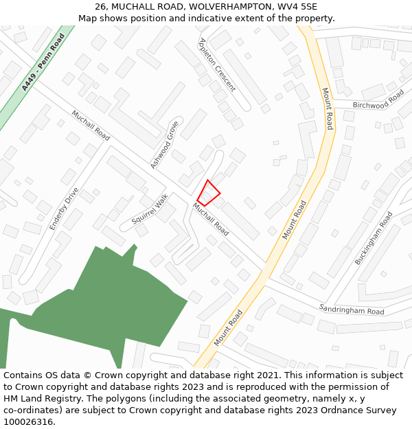 26, MUCHALL ROAD, WOLVERHAMPTON, WV4 5SE: Location map and indicative extent of plot