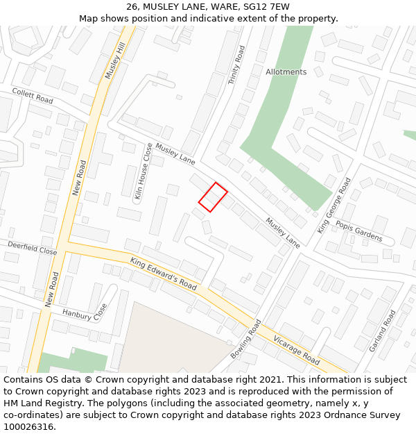 26, MUSLEY LANE, WARE, SG12 7EW: Location map and indicative extent of plot