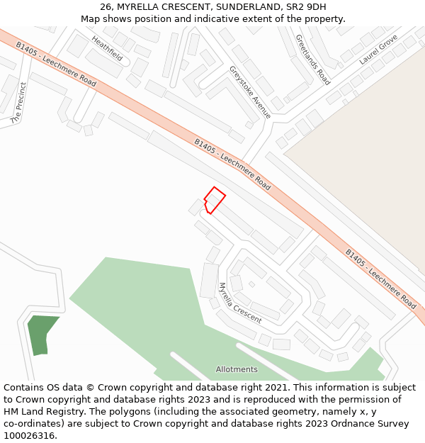 26, MYRELLA CRESCENT, SUNDERLAND, SR2 9DH: Location map and indicative extent of plot