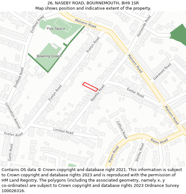 26, NASEBY ROAD, BOURNEMOUTH, BH9 1SR: Location map and indicative extent of plot
