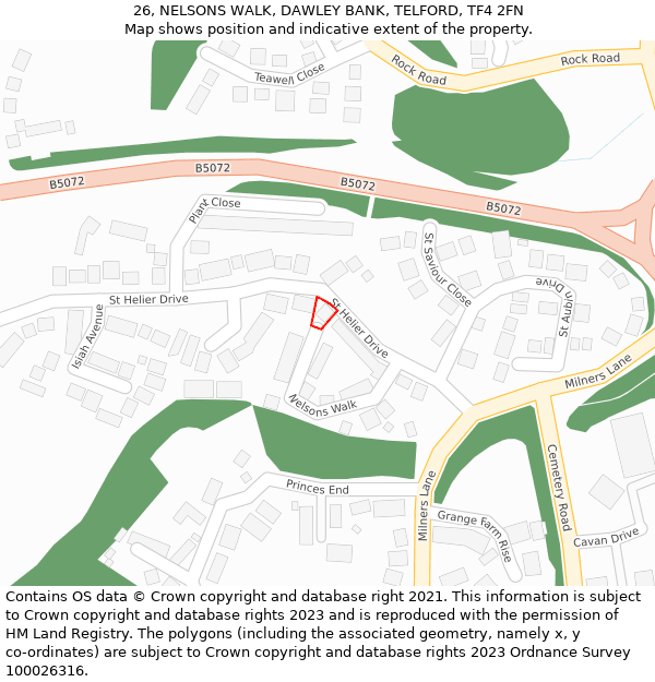 26, NELSONS WALK, DAWLEY BANK, TELFORD, TF4 2FN: Location map and indicative extent of plot