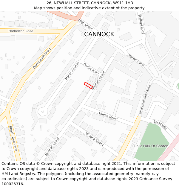 26, NEWHALL STREET, CANNOCK, WS11 1AB: Location map and indicative extent of plot