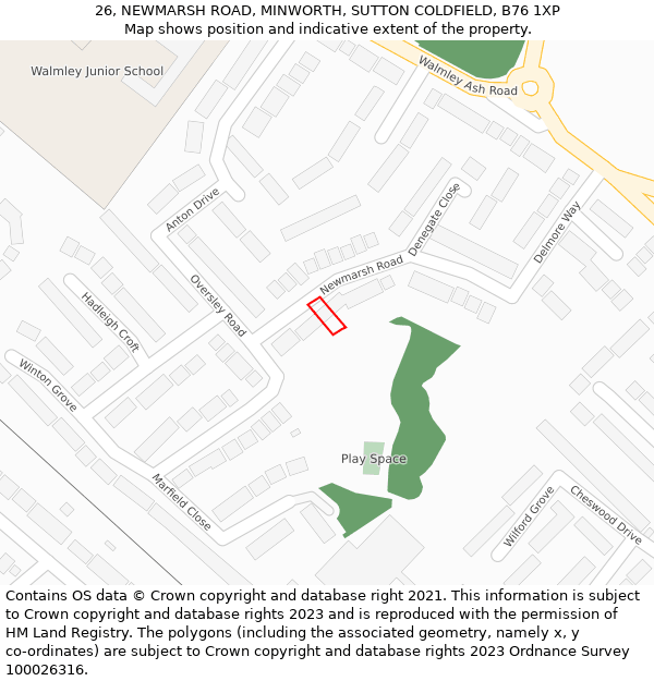 26, NEWMARSH ROAD, MINWORTH, SUTTON COLDFIELD, B76 1XP: Location map and indicative extent of plot