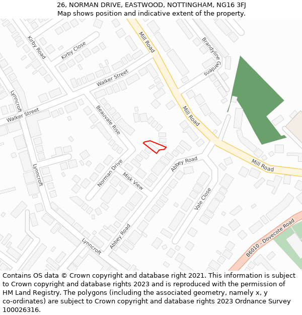 26, NORMAN DRIVE, EASTWOOD, NOTTINGHAM, NG16 3FJ: Location map and indicative extent of plot