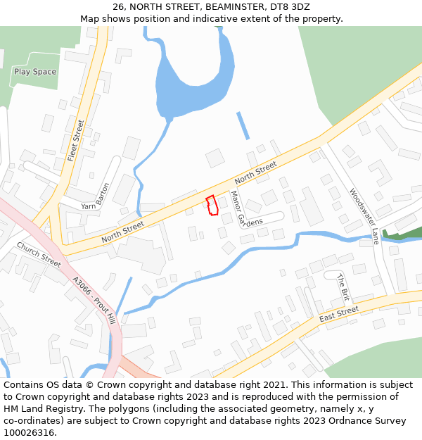26, NORTH STREET, BEAMINSTER, DT8 3DZ: Location map and indicative extent of plot