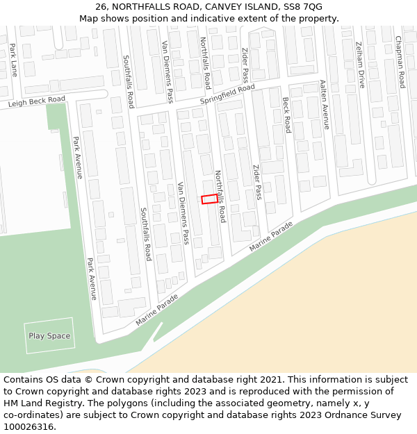 26, NORTHFALLS ROAD, CANVEY ISLAND, SS8 7QG: Location map and indicative extent of plot