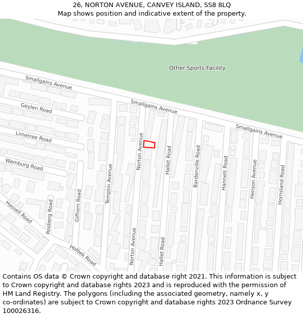 26, NORTON AVENUE, CANVEY ISLAND, SS8 8LQ: Location map and indicative extent of plot